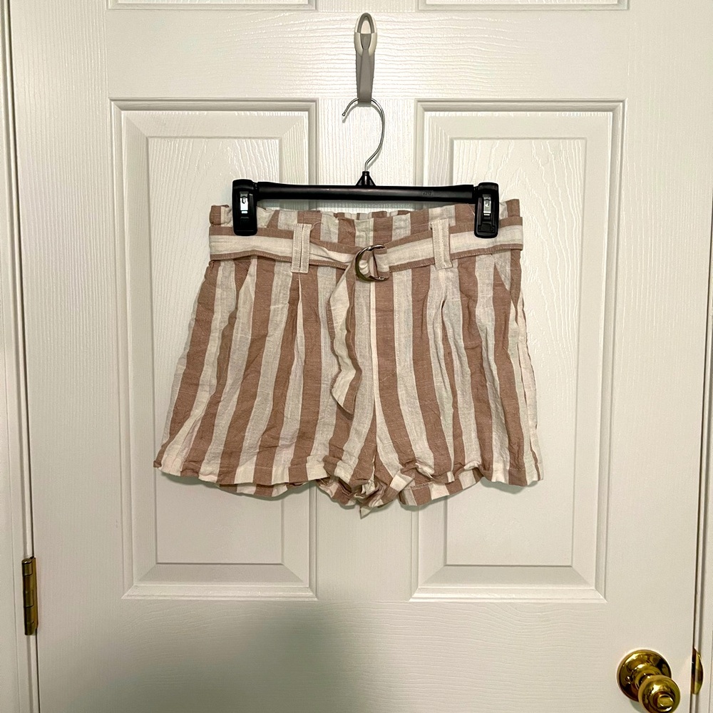 Windsor High Waist Striped Brown and Cream Shorts